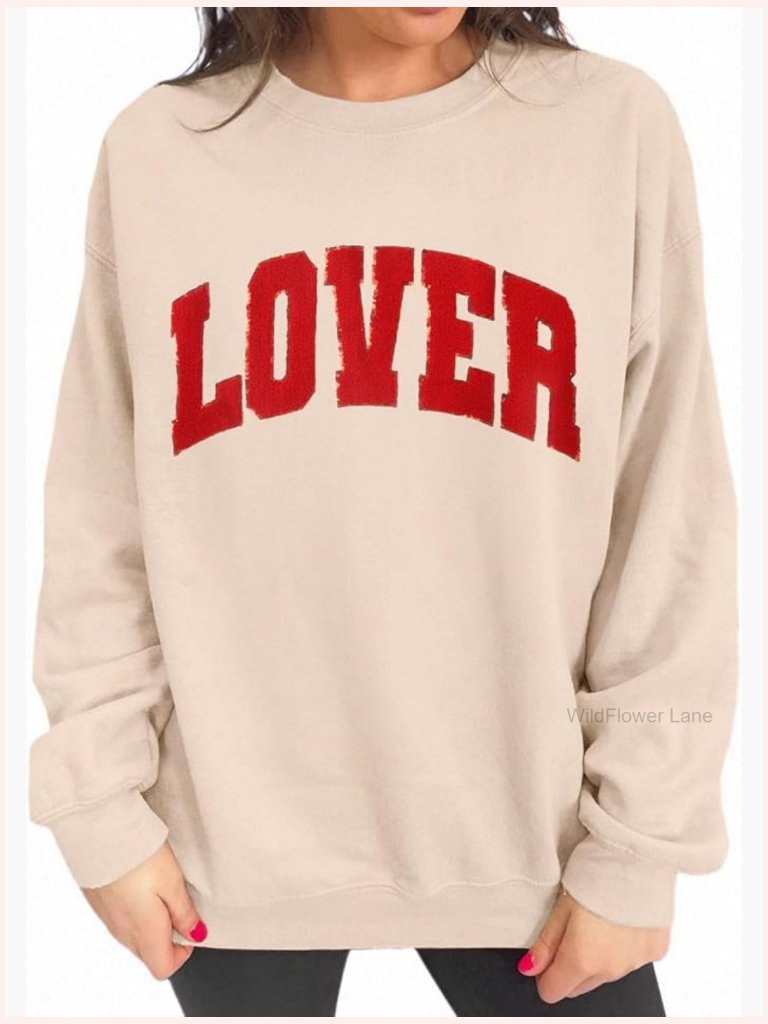 Sequin Glitter Patch Chenille Oversized Pullover Tops Sweatshirt